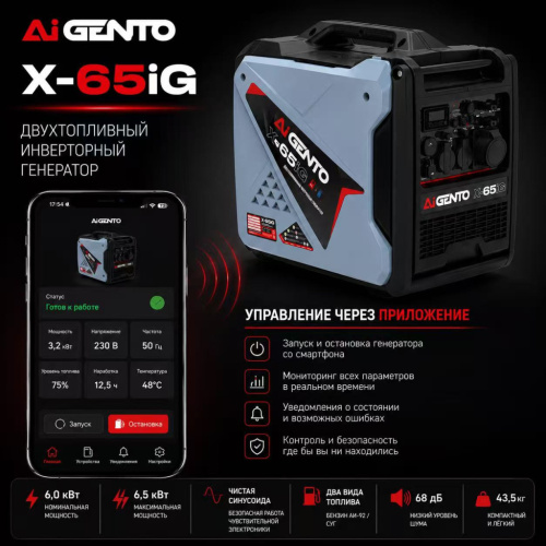 Инверторный двухтопливный генератор AiGento X-65iG фото 5
